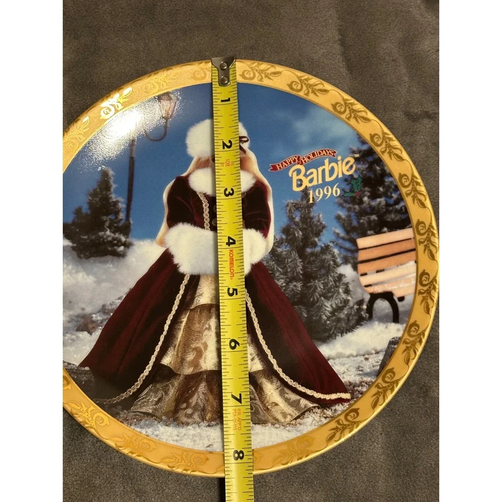 Enesco 1996 Happy Holidays Barbie Limited Edition Collectors Plate Burgundy Gold